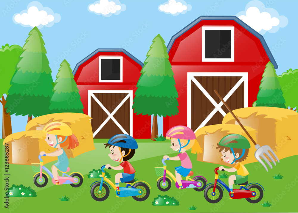 Children riding bike in the farm Children riding bike in the farm