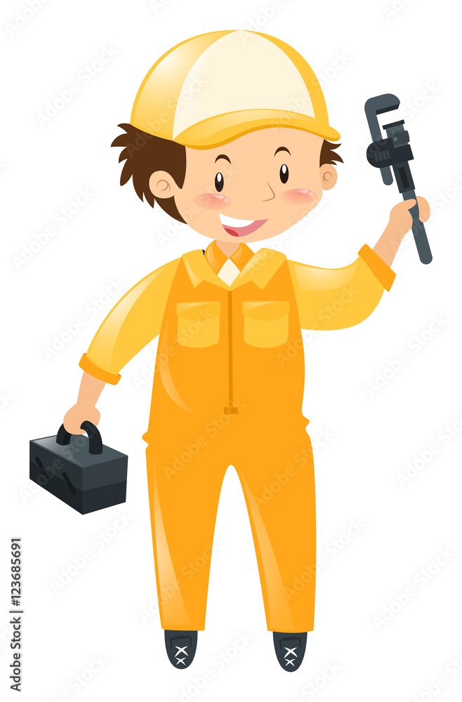 Technician with tool and box Technician with tool and box