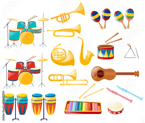 Different kinds of musical instruments