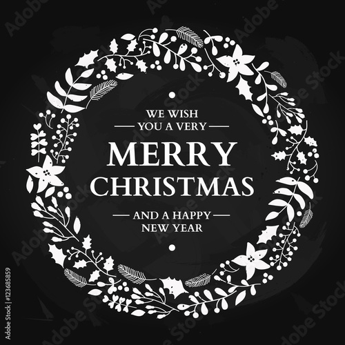 Christmas doodle wreath with greeting. Vector holiday card. Xmas