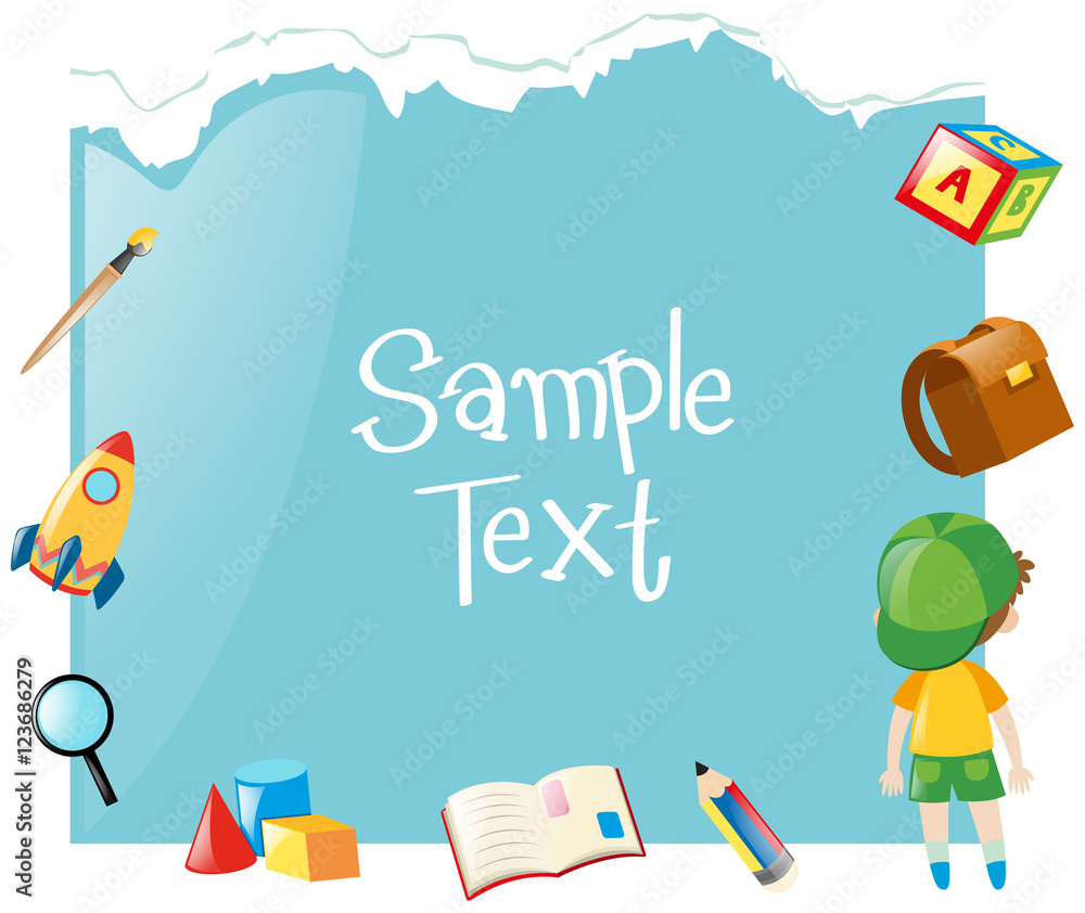 Paper template with boy and school items Paper template with boy and school items