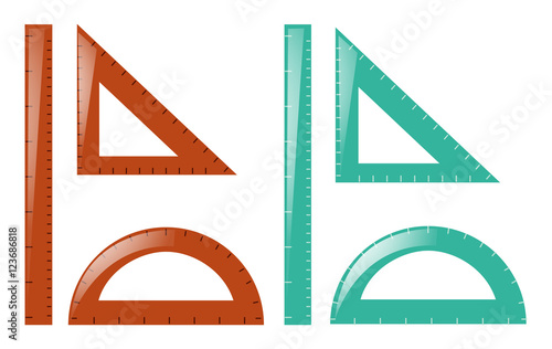 Rulers and triangles in brown and blue