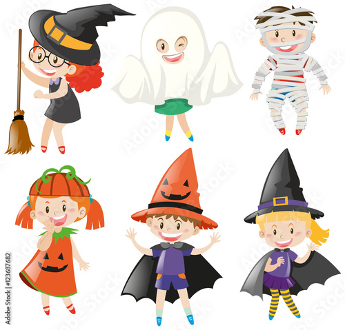 Boys and girls in halloween costumes