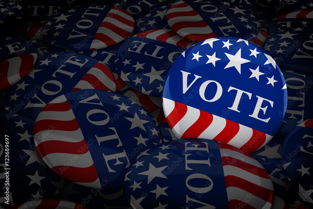 Obraz premium Vote buttons in red, white, and blue with stars - 3d rendering