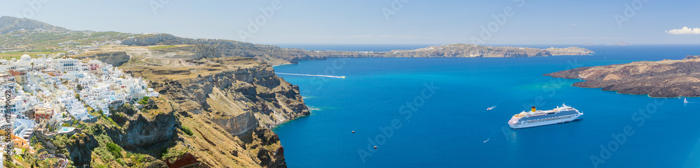 Nea Kameni volcanic island in Santorini Greece