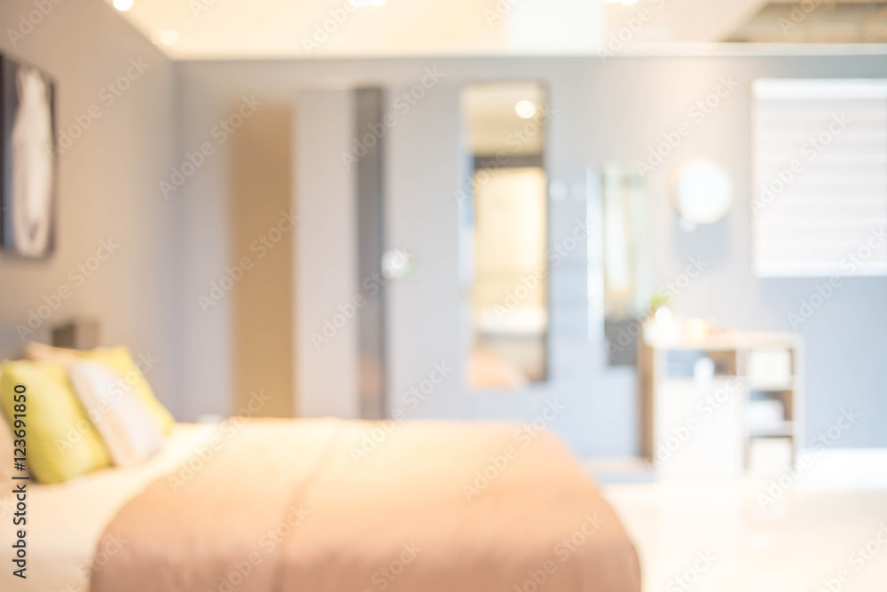Fototapeta premium Defocus background of bedroom interior