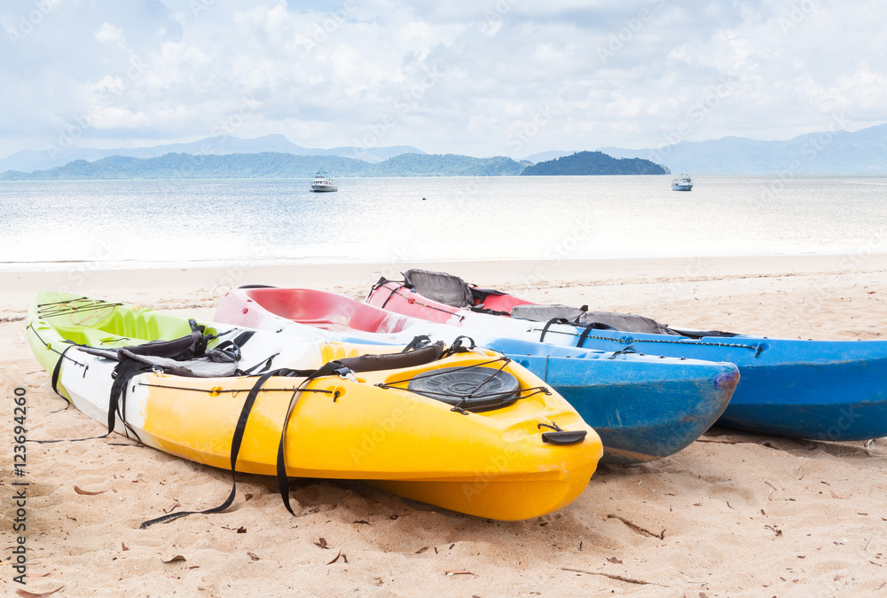 Canoe park on beach at Aow Mae Mai, Koh Phayam, Ranong, Thailand