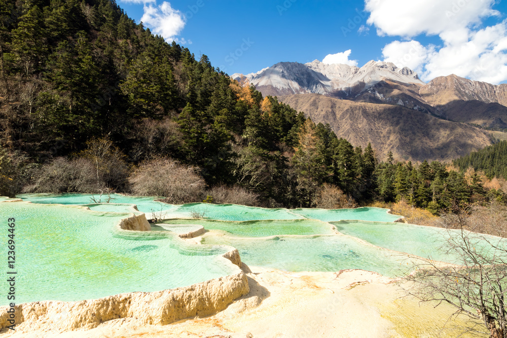 Flamboyant Pond in Huanglong National Park near Jiuzhaijou, SiChuan, China (World Heritage Site and a World Biosphere Reserve)