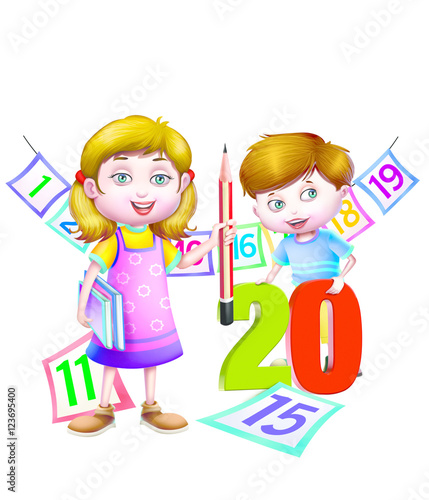 Two kids with numbers/20