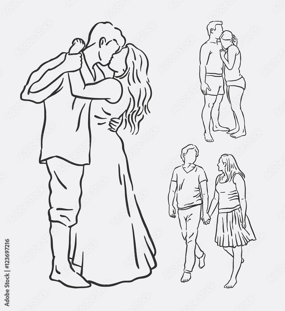 Love couple romantic activity hand drawing. good use for symbol, logo, web icon, mascot, sign, sticker, or any design you want.