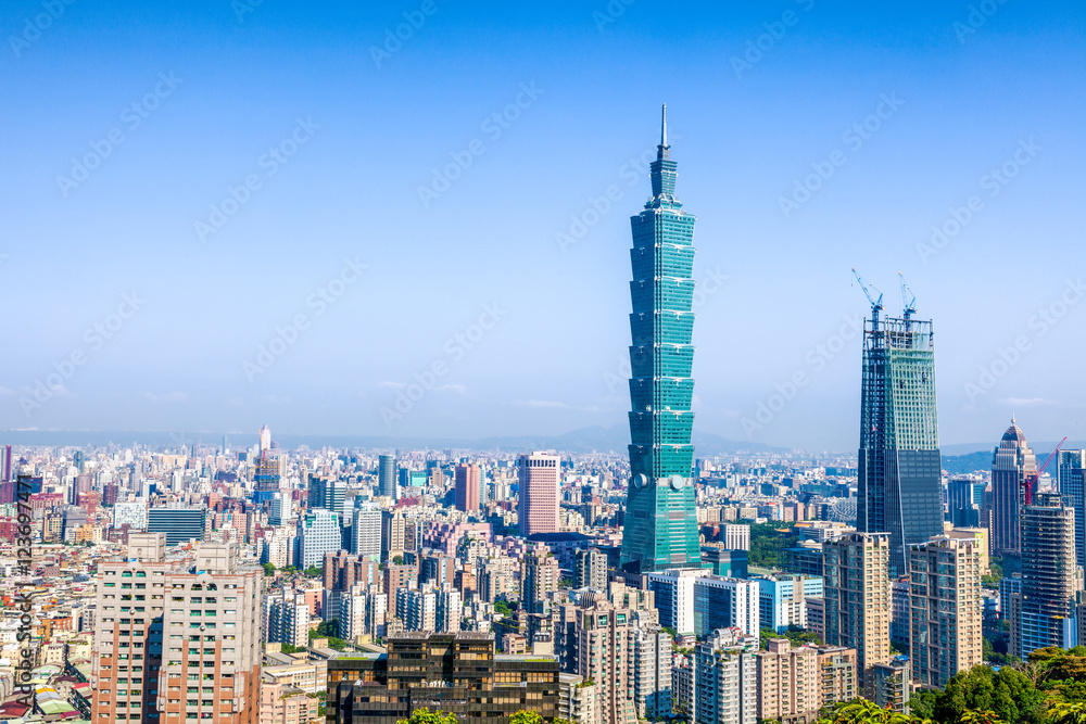 Aerial view of Financial district in Taipei , Taiwan