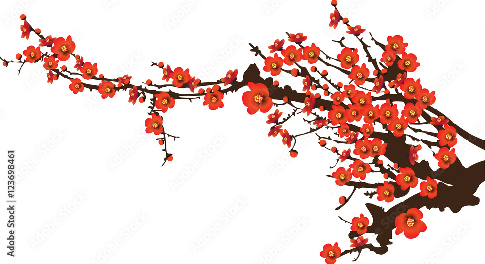Red spring flowers sunshine blooming on tree vector illustration Red spring flowers sunshine blooming on tree vector illustration