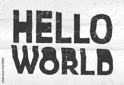 Hello world glitch art typographic poster. Glitchy words, coding concept