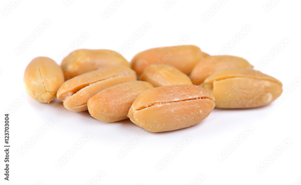 Peeled salted peanuts isolated on white background Peeled salted peanuts isolated on white background
