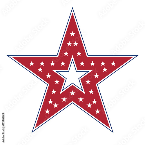 American star sign. Blue and red icon  isolated on white background. Patriotic object. Vintage graphics. National design element. Symbol of 4th july  patriotism  democracy. Vector illustration