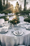 Garden table setting at wedding reception