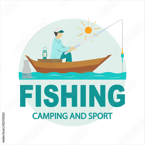 The inscription fishing camping and sport. Illustrations for design, website, infographic, poster, advertising. Fat style.