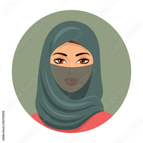 Portrait of muslim woman using a green veil isolated  on a white background