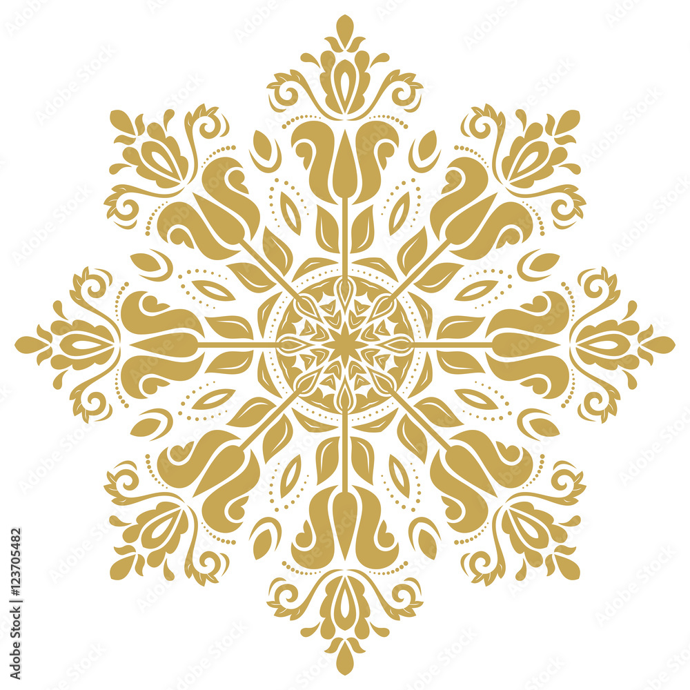 Oriental vector golden pattern with arabesques and floral elements. Traditional classic ornament Oriental vector golden pattern with arabesques and floral elements. Traditional classic ornament