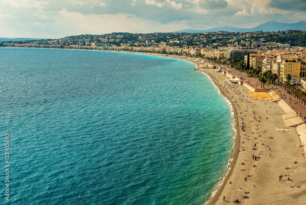 Nice, France: top view of old town andPromenade des Anglais