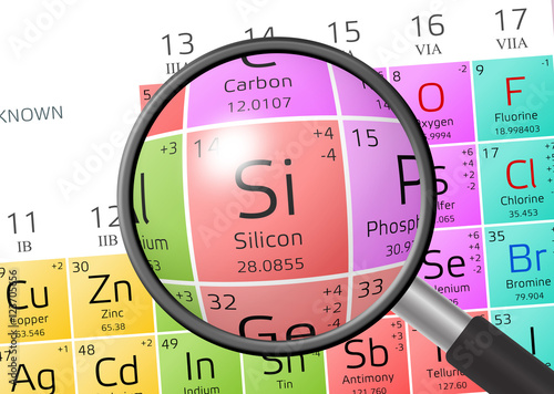 Element of Silicon with magnifying glass