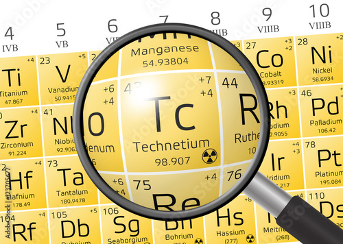 Element of Technetium with magnifying glass