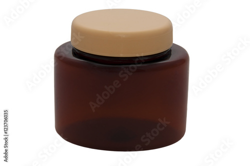 Plastic jar of brown color