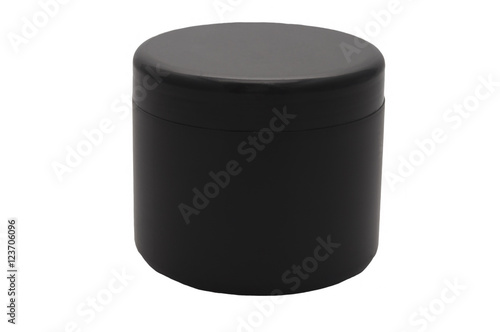 Plastic jar of black color, opaque