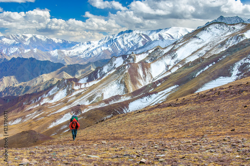 Man hiking in Himalaya mountains
