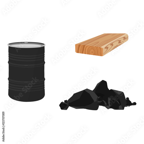 Oil, wood plank and coal