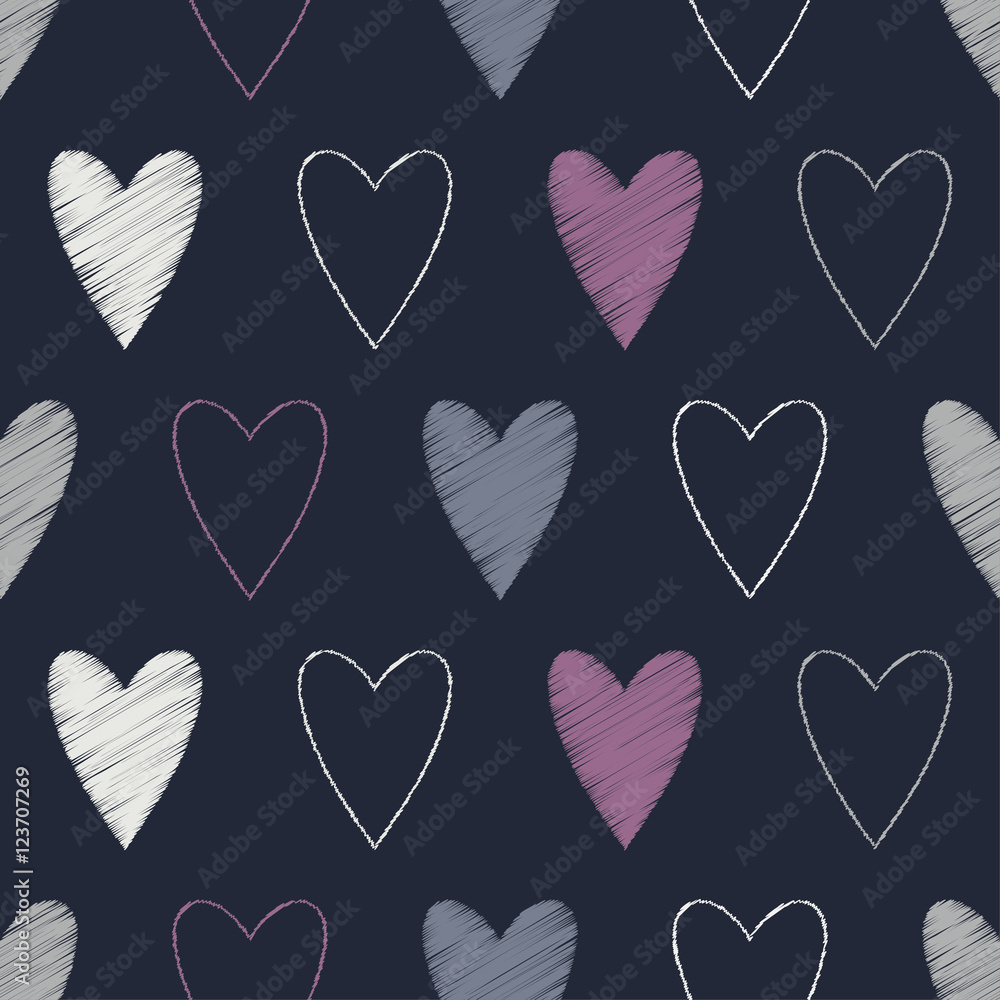 Seamless vector background with decorative hearts. Print. Poster Love. Cloth design, wallpaper.