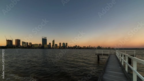 Time Lapse - Sunset at Perth City, Western Australia. A view from a jetty at Swan River.