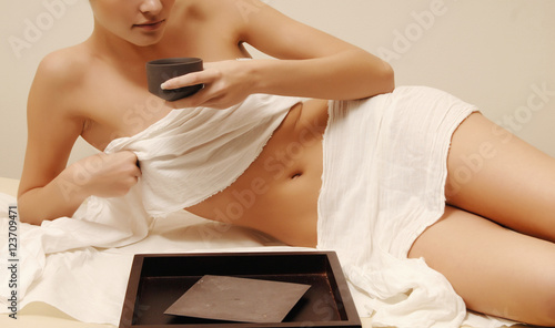 woman relax with herbal tea cup