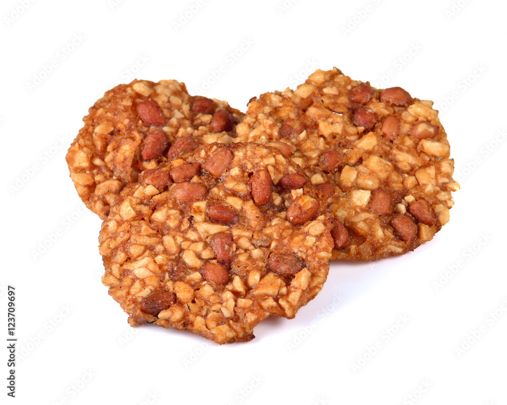 fried peanut cookie on white background fried peanut cookie on white background