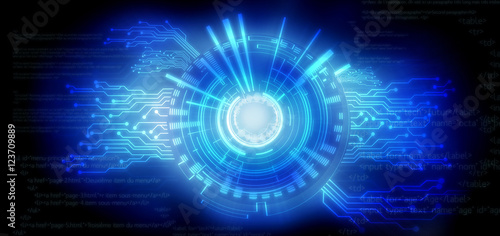 Hi-tech digital technology wheel on a blue abstract background