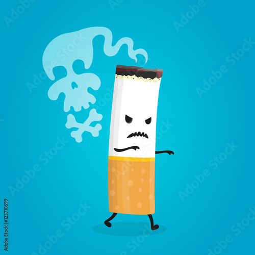 Vector flat design cartoon cigarette character illustration. Smoking kills danger concept