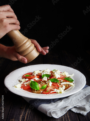 Italian caprese, mozzarella, tomatoes, basil