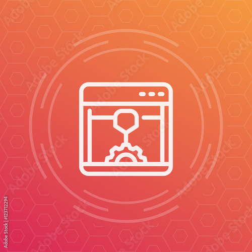 3d printer line icon, additive manufacturing