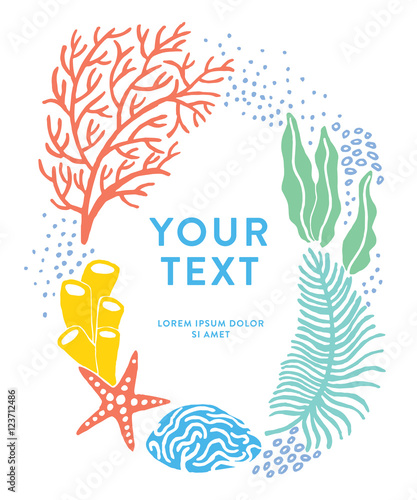 Colorful underwater frame vector with corals