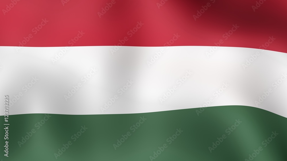 Flag of Hungary, fluttering in the wind. 3D rendering.