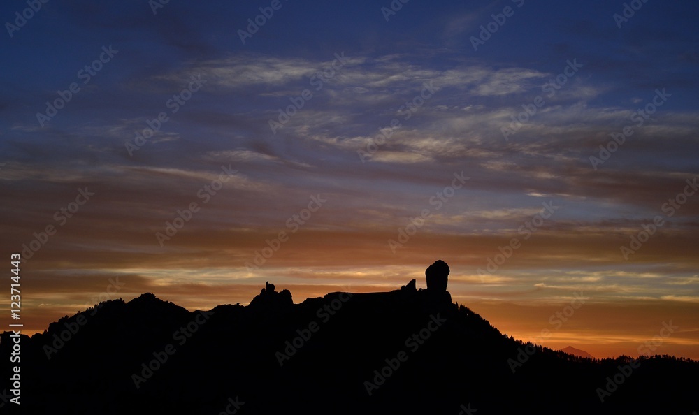 Colorful sky at sunset, Roque Nublo, Gran canaria, Canary islands
