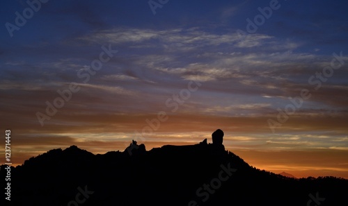 Colorful sky at sunset, Roque Nublo, Gran canaria, Canary islands 