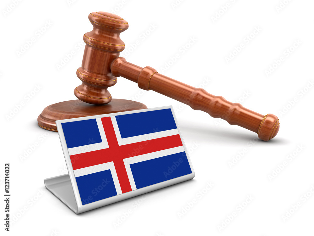 3d wooden mallet and Icelandic flag. Image with clipping path