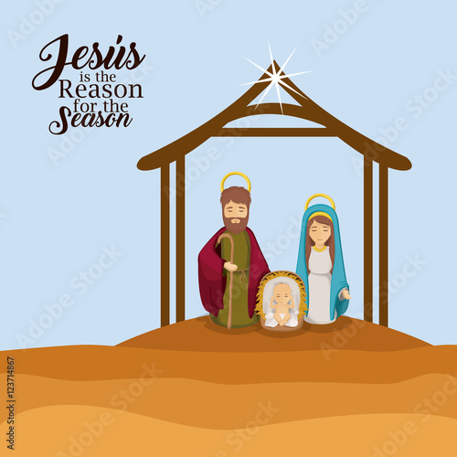 Joseph mary and baby jesus cartoon icon. Holy family and merry christmas season theme. Colorful design. Vector illustration