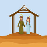Mary and joseph cartoon icon. Holy family and merry christmas season theme. Colorful design. Vector illustration