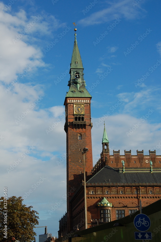 Clock tower of the Copenhagen city hall, Denmark 