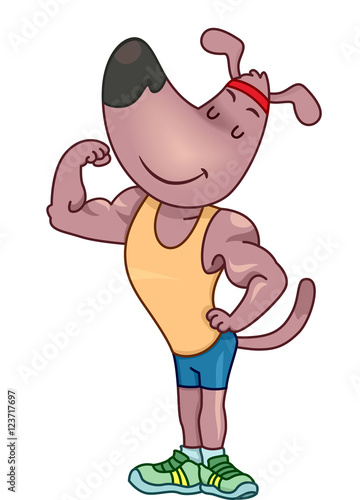 Mascot Dog Muscles Flex