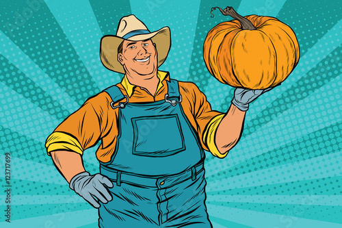 Rural farmer and pumpkin, holiday thanksgiving