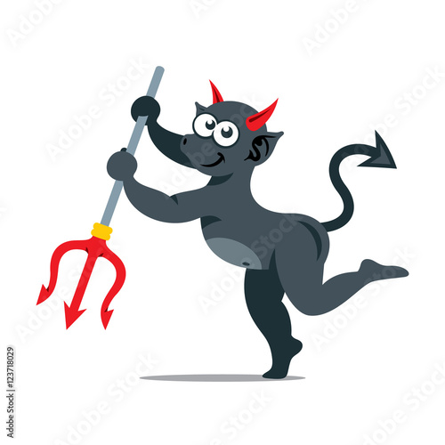 Vector imp with trident Cartoon Illustration.