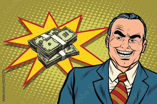 Boss businessman laughs, have a lot of money